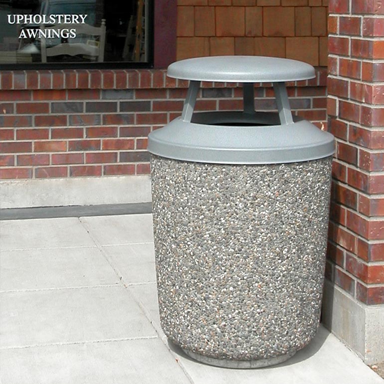 Concrete exposed aggregate trash cans / receptacles and cement waste receptacles.