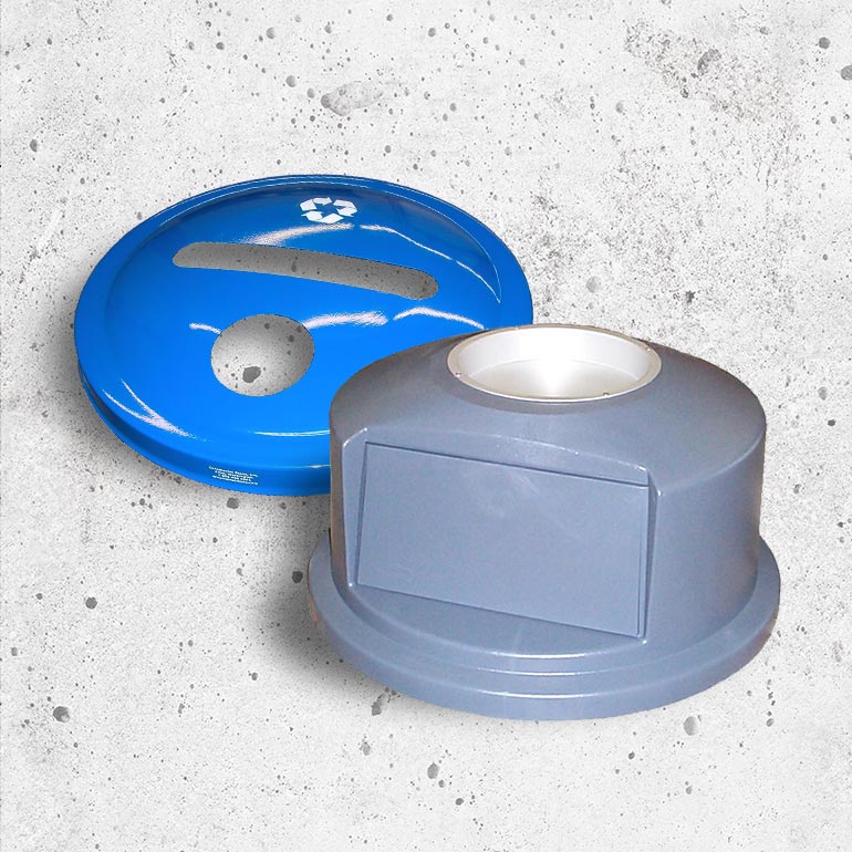 Replacement parts for concrete waster receptacles and trash cans.